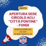 Apertura della sede del nuovo Circolo Acli “Città Pontine” a Fondi – giovedì 20 ottobre 2022 ore 18.30